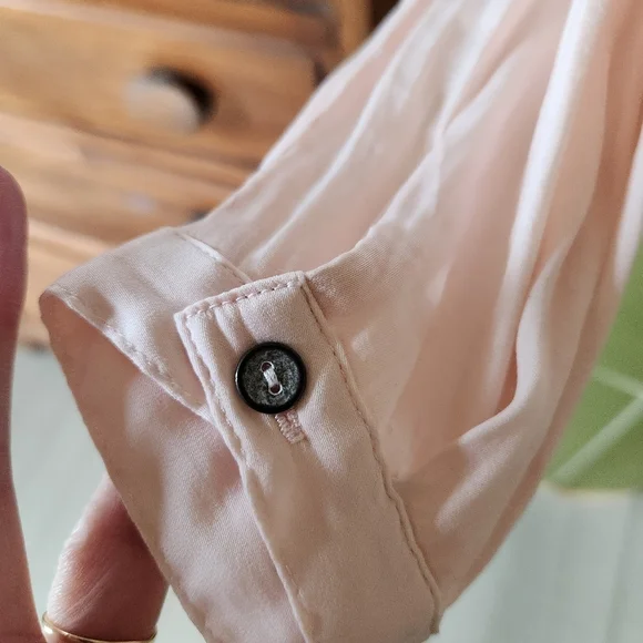 Dolan Left Coast Blouse Small Pink Sheer Sleeve Boho Flowy V Neck Made USA - Picture 5 of 12